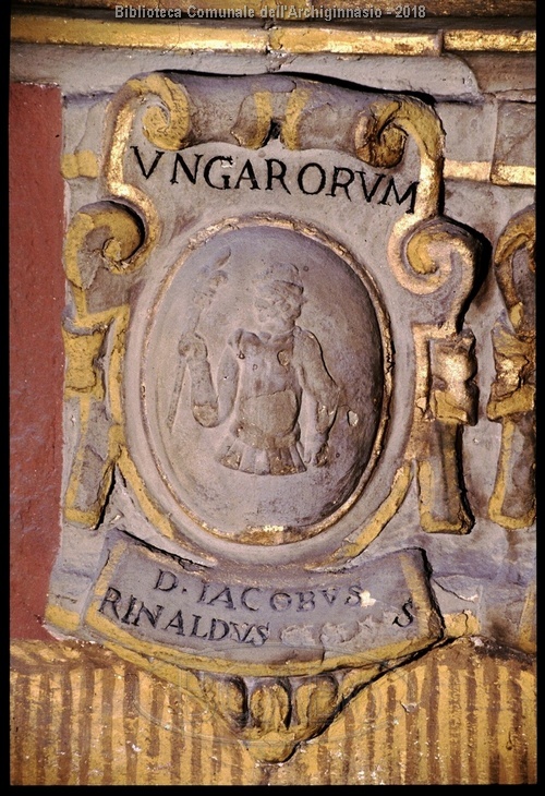Bologna, Palazzo dell'Archiginnasio, piano superiore, loggiato superiore, arcata X, parete, 26