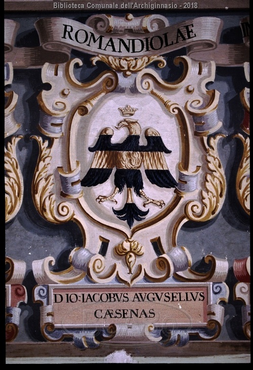 Bologna, Palazzo dell'Archiginnasio, piano superiore, aula IV dei legisti, parete meridionale, fascia inferiore, 34